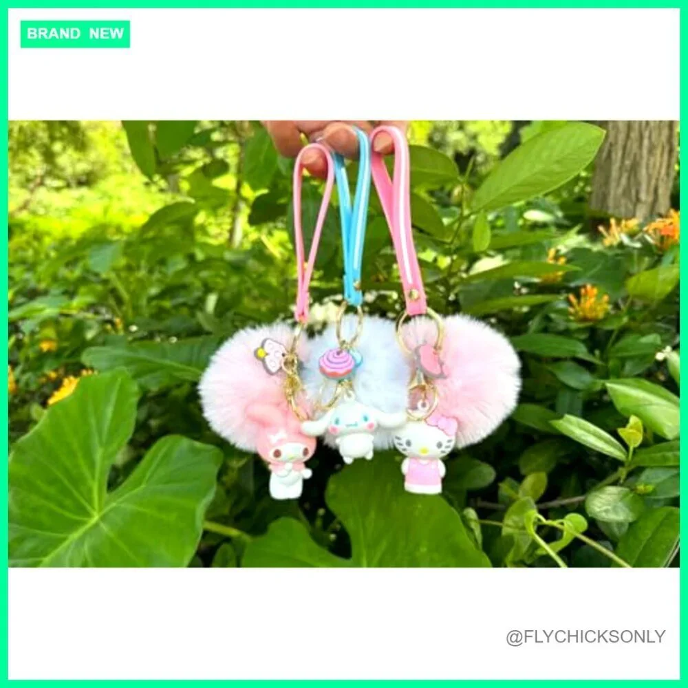 Pom Pom Keychain with PVC Pendant and Wrist Strap